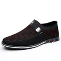 Men's grey and white synthetic leather flat casual shoes with a square toe and rubber sole.