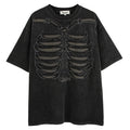 Men's black skull graphic cotton T-shirt with loose fit and drop shoulder sleeves