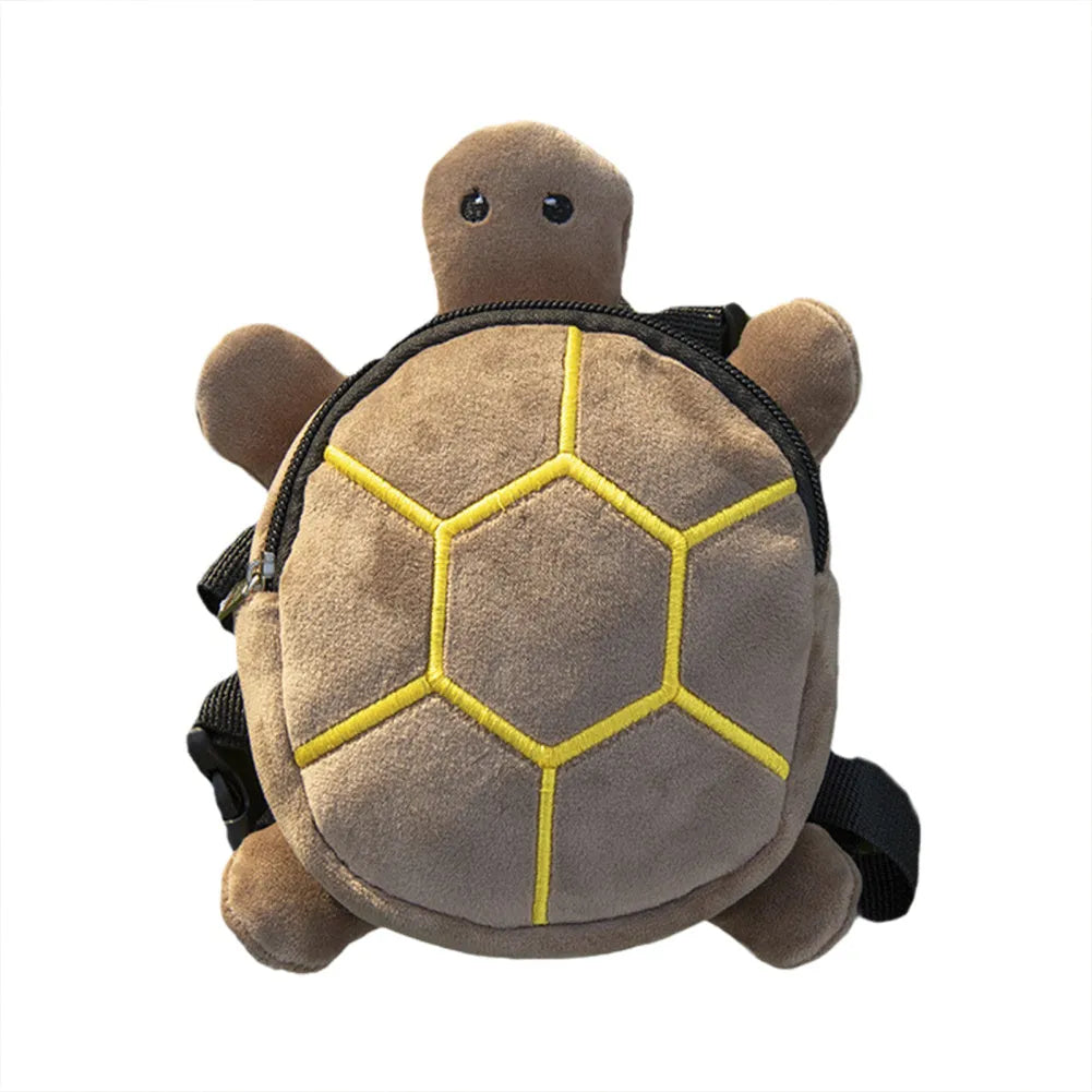 Brown turtle shaped velvet dog backpack harness with metal zipper and 20cm capacity