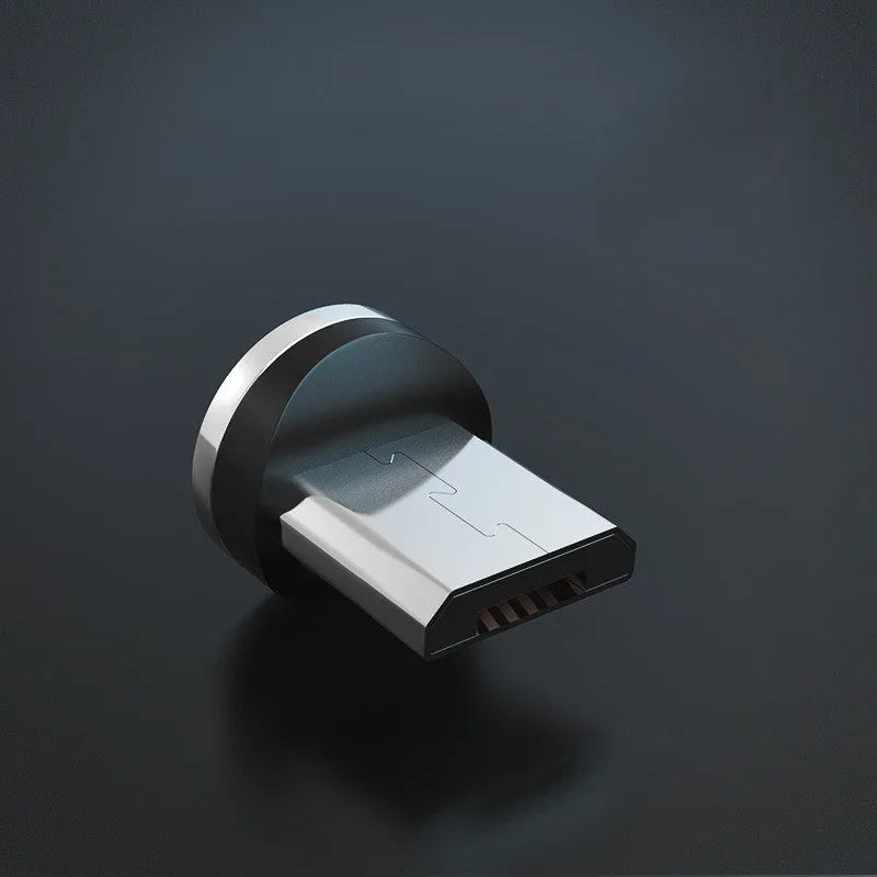 Magnetic smartphone charging cable with LED breathing light, showing black and gold colour options.