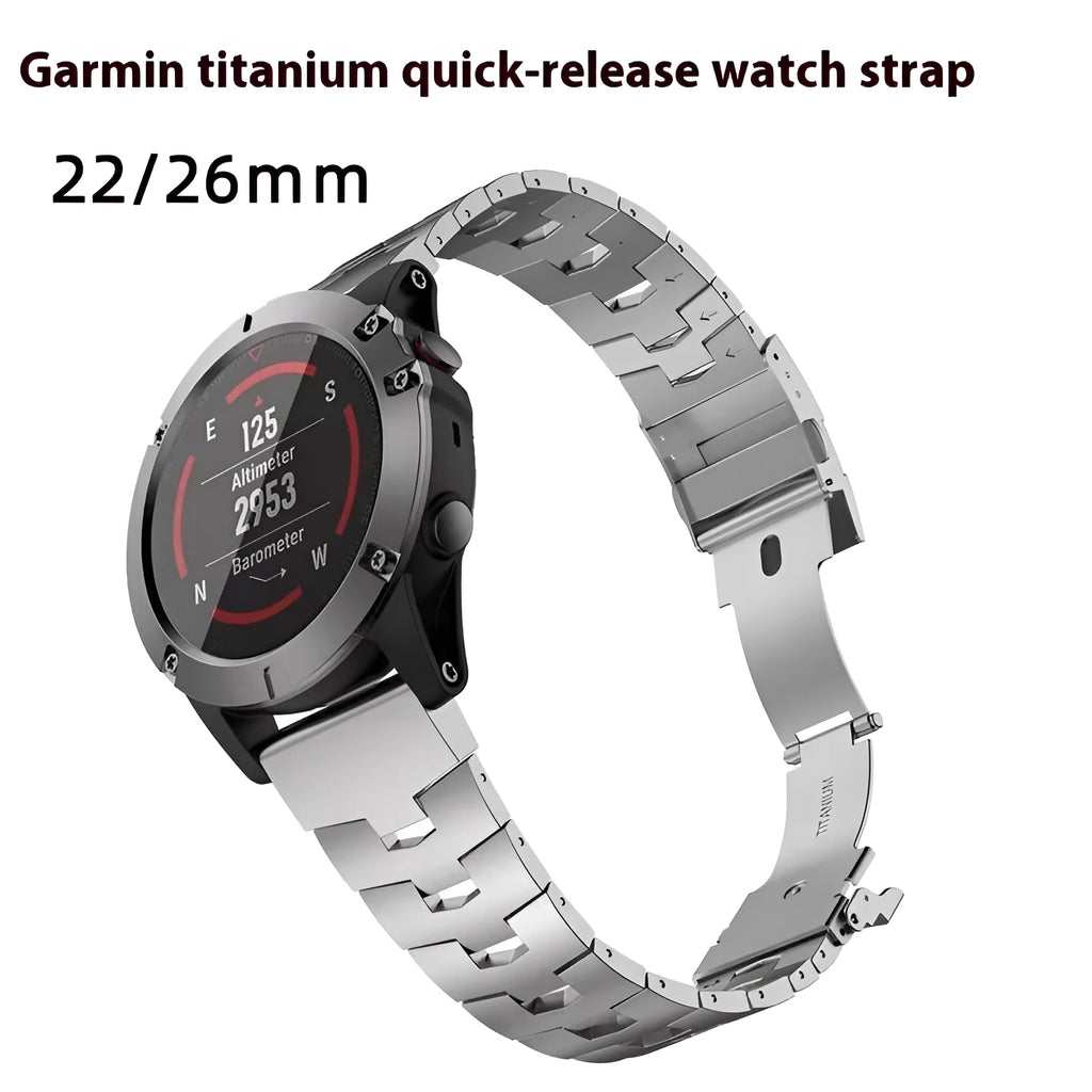 Garmin Fenix Jiaming replacement watch strap in silver, black, and titanium colour options