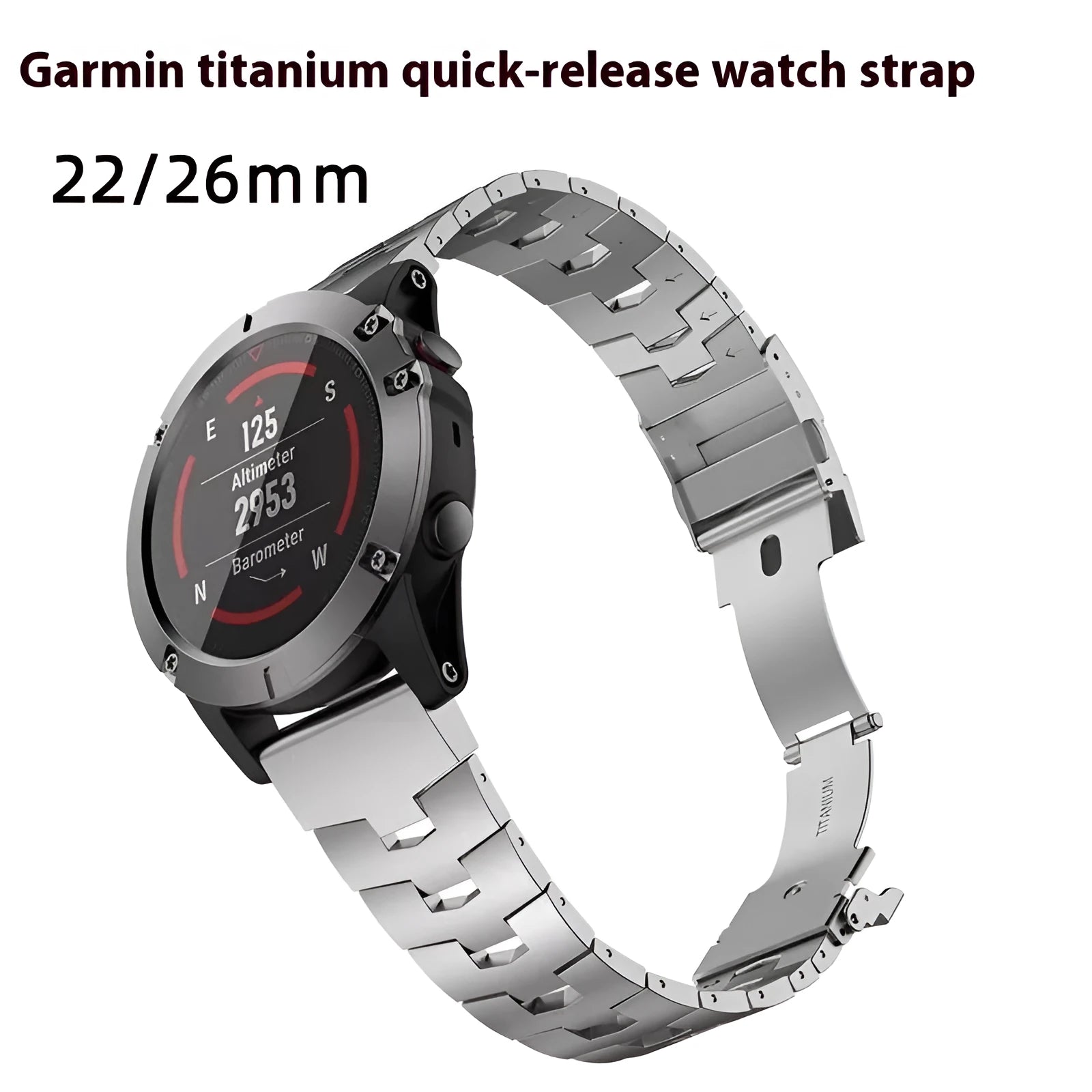 Garmin Fenix Jiaming replacement watch strap in silver, black, and titanium colour options