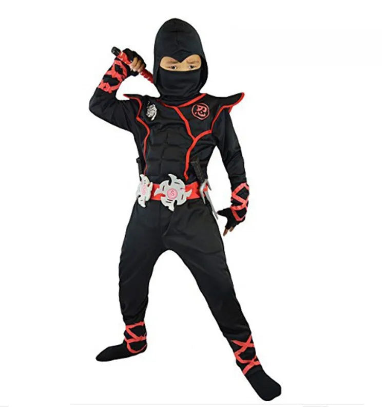 Children's Halloween cosplay costume in cotton-polyester blend with size chart showing measurements