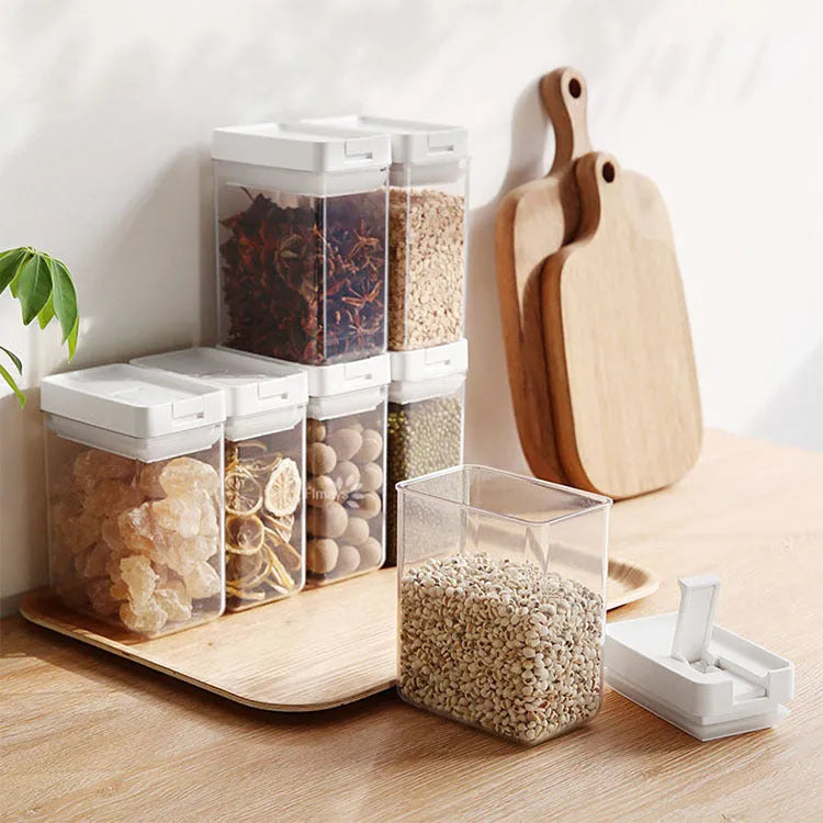 White transparent plastic grain storage container with Japanese design and 400ml capacity