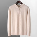 Men's grey diamond pattern wool half-zip sweater loose fit long sleeve