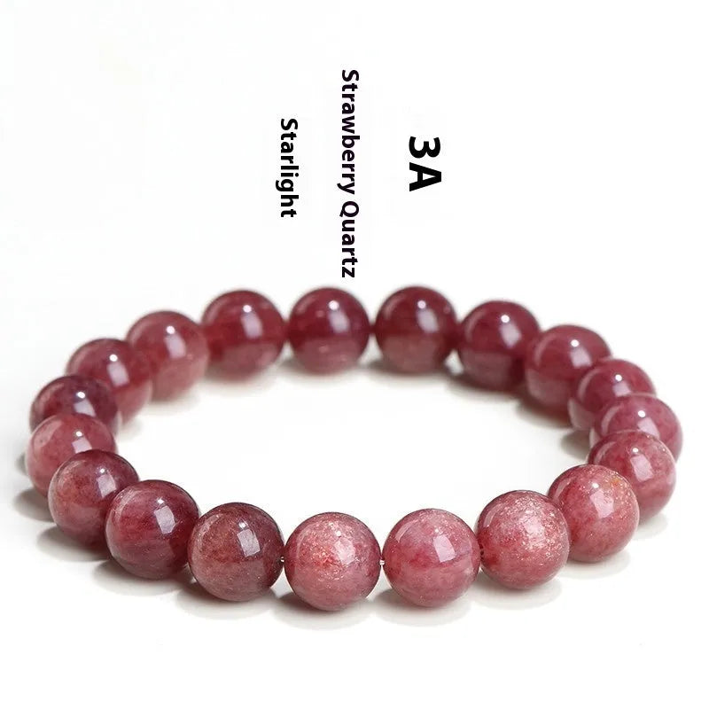 Natural cherry red strawberry quartz bracelet with polished geometry beads and starlight effect