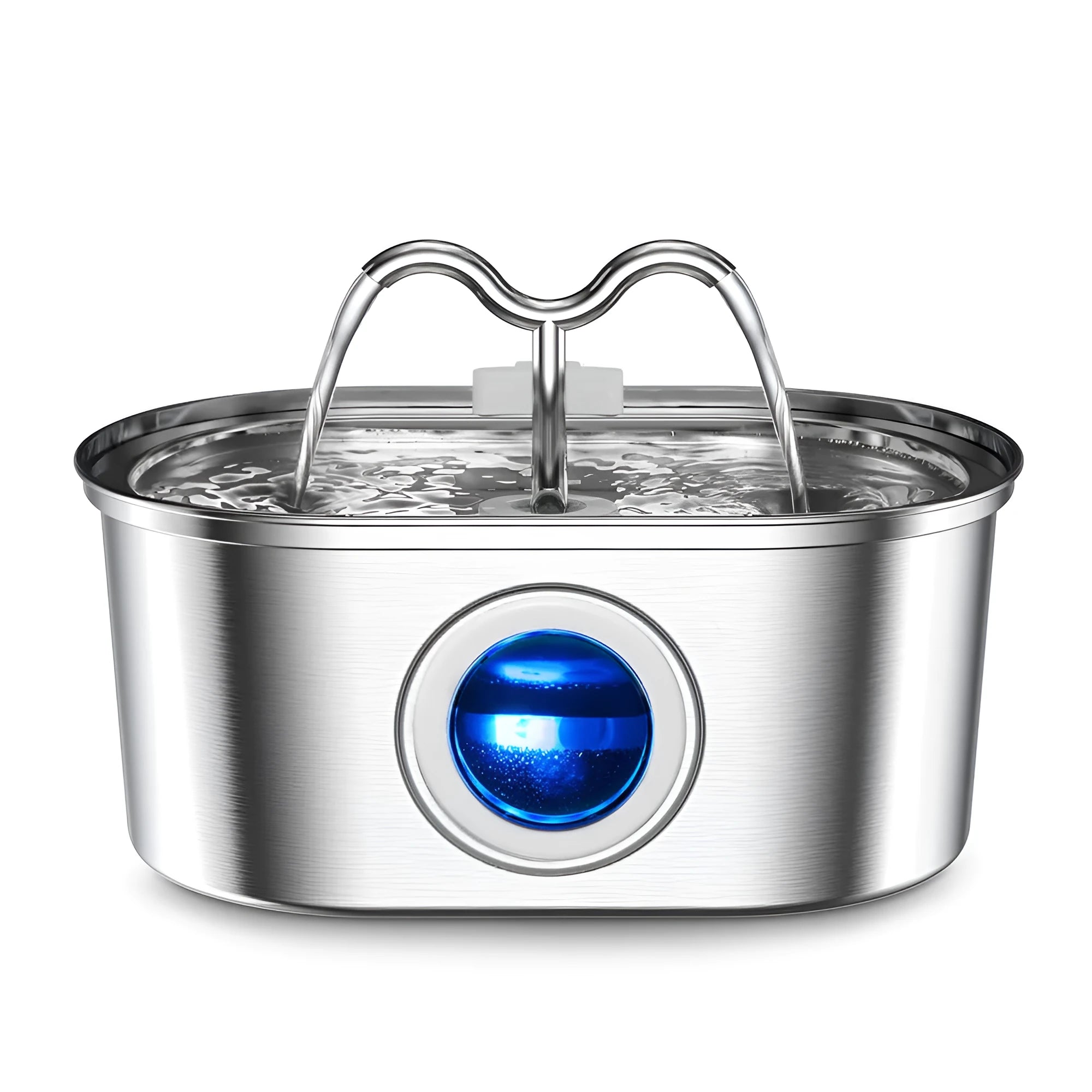 Stainless steel automatic pet water fountain with two outlets and filter system