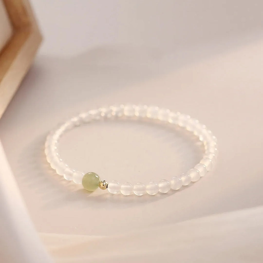 Natural Hetian jade white agate women's bracelet with 15cm circumference and manual craftsmanship