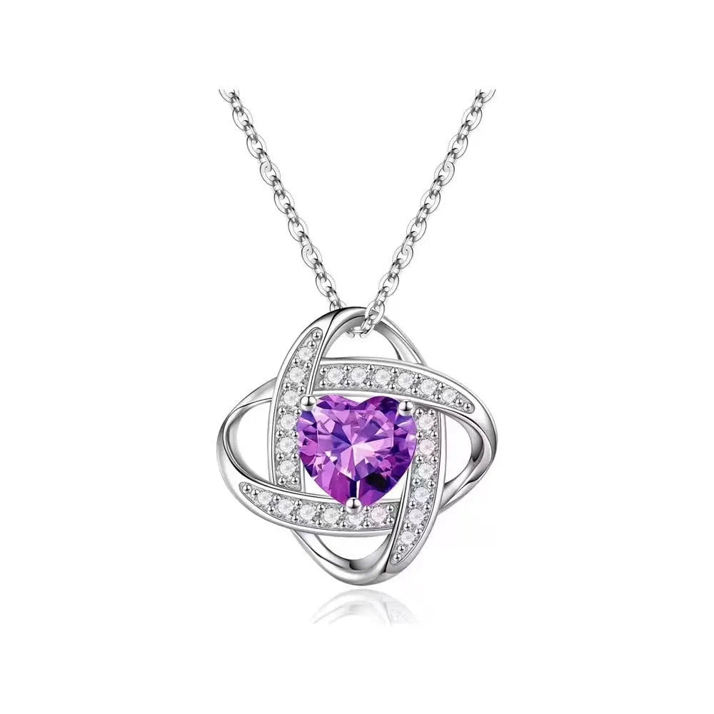 Women's copper heart necklace with electroplated finish in platinum dark blue, red, white, purple, and lvzuan diamond colours.