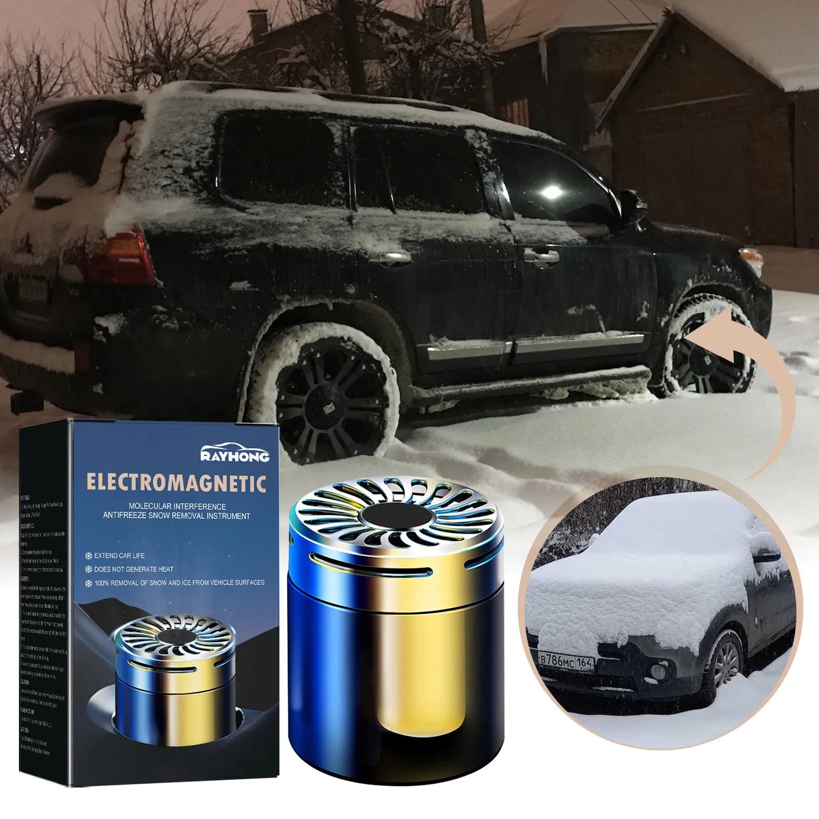 Car microwave molecular deicing instrument with aromatherapy, snow removal tool, light-powered