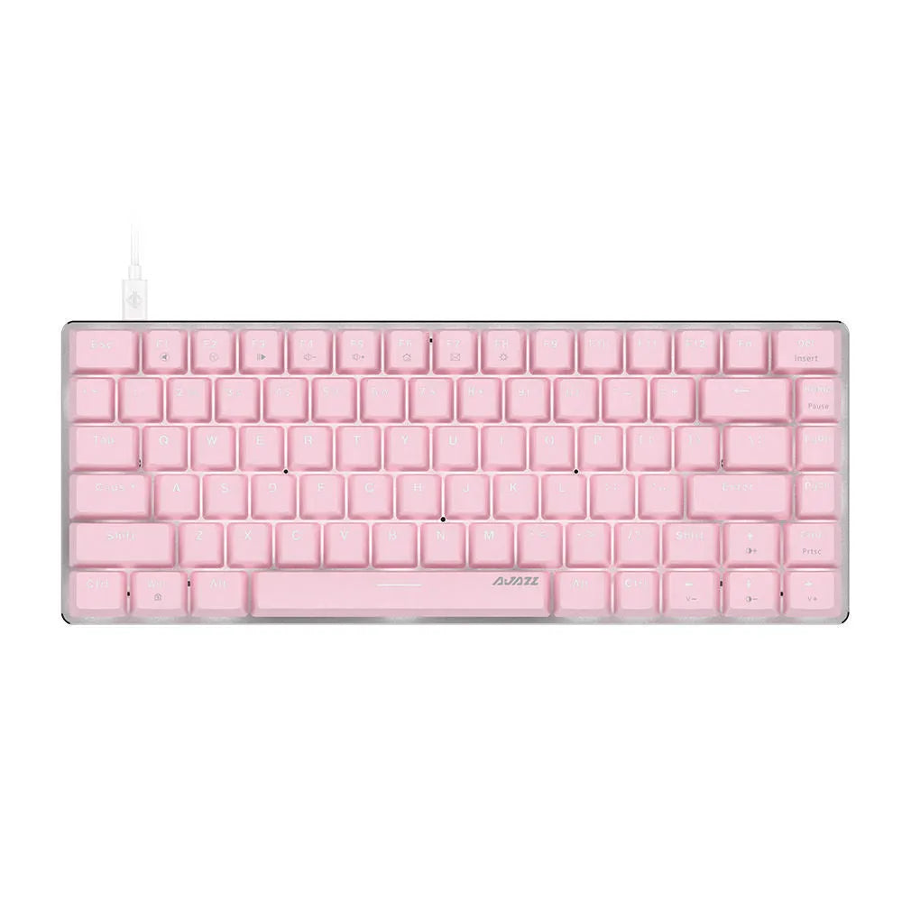 Pink mechanical gaming keyboard with white backlight showing 82-key layout
