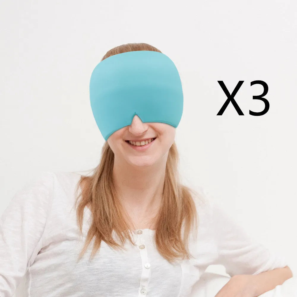 Elastic cloth gel eye mask for headache relief with adjustable headband in black colour