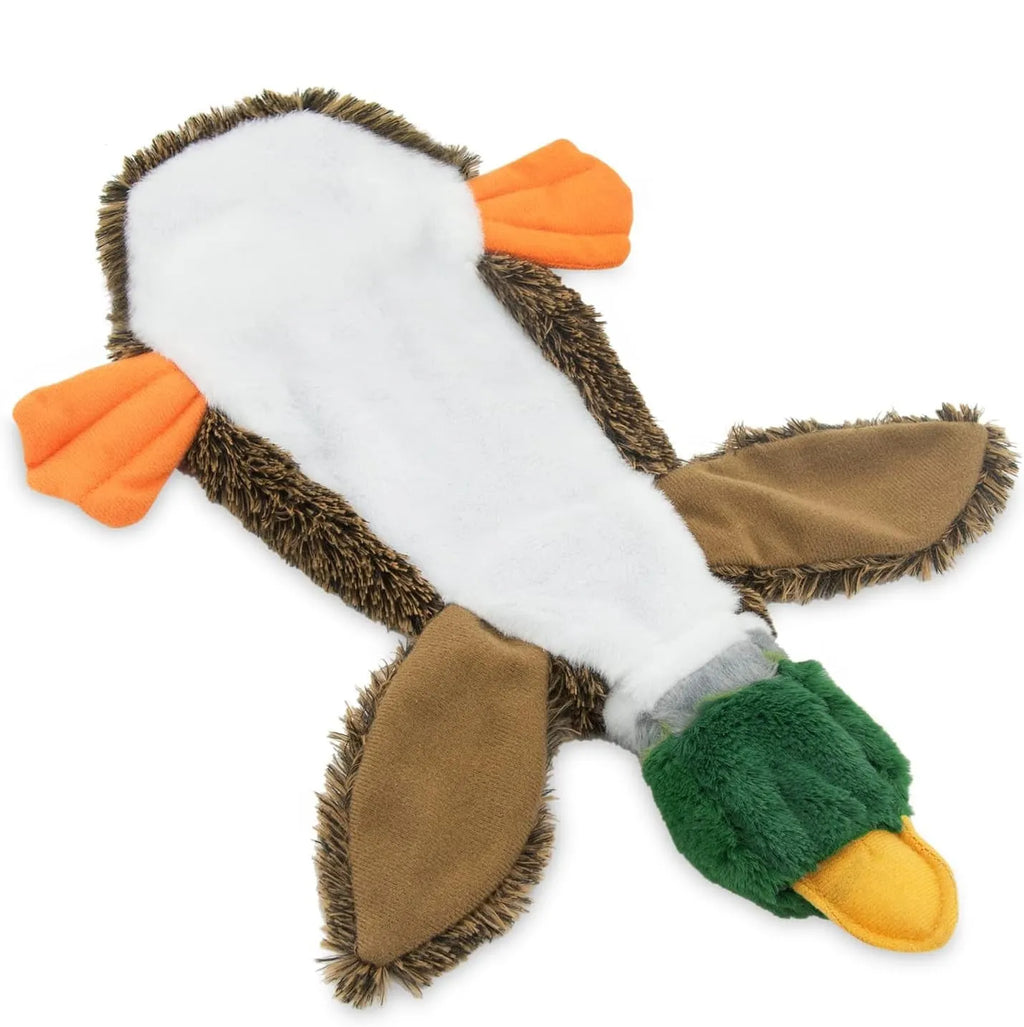Green wild duck stuffless squeaky dog toy with soft plush fabric