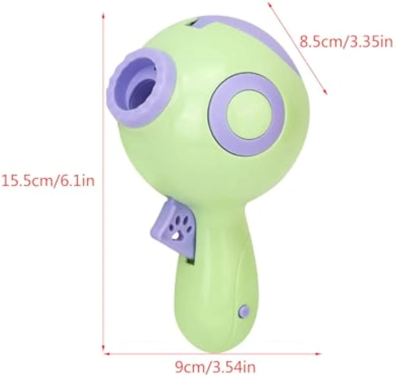 Green, orange, and pink dog treat launcher toy for interactive feeding and training.