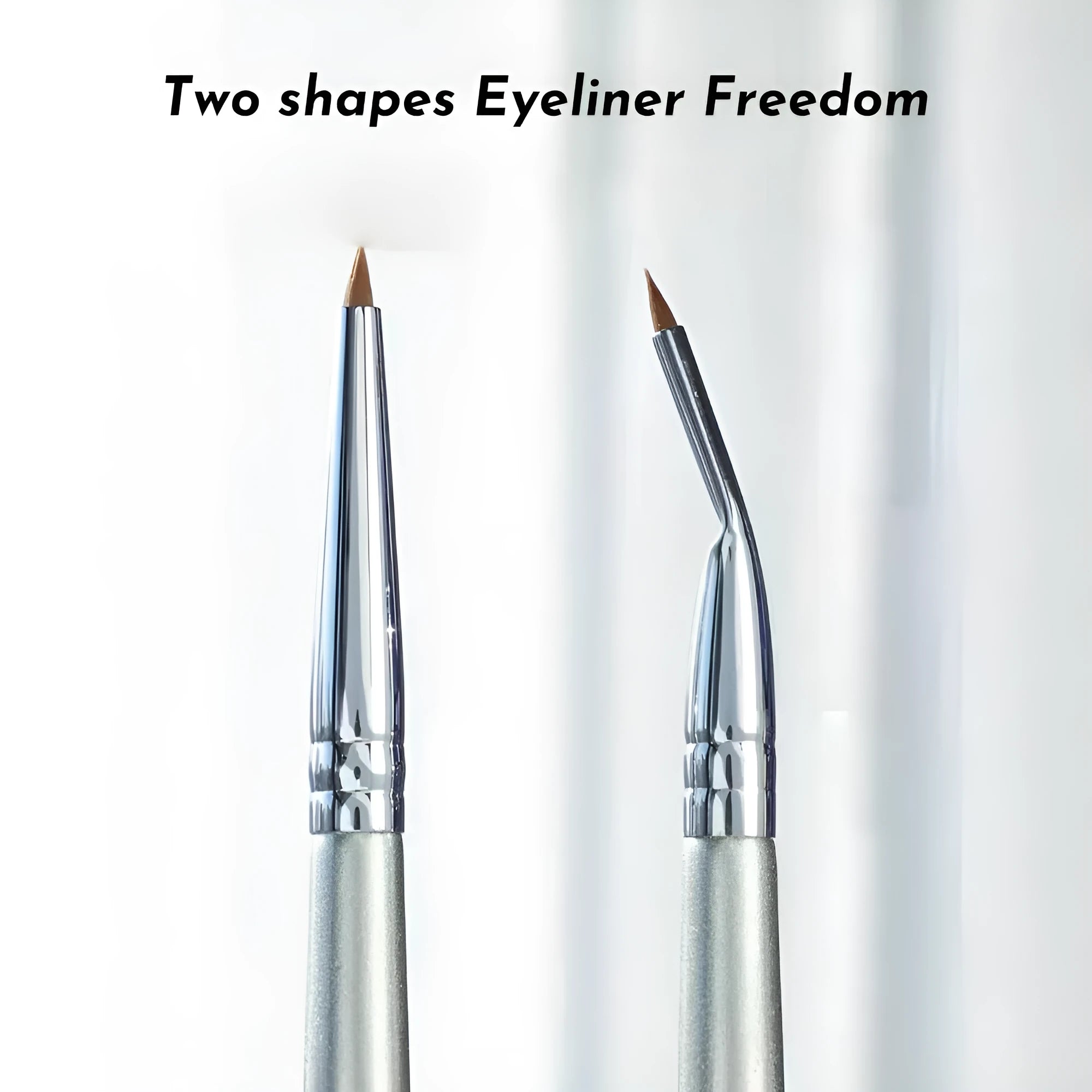 Close-up of a bend head eyeliner brush with a fine tapered tip for detailed eye makeup