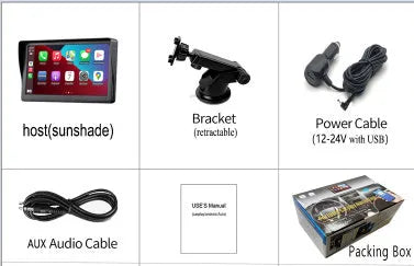 7-inch portable car smart screen display with retractable bracket mounted on windshield