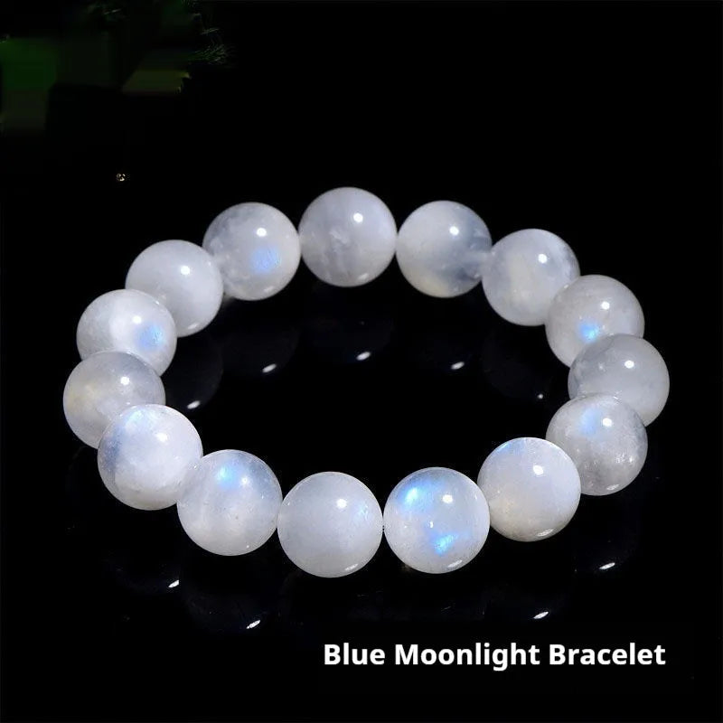 Natural blue moonstone bead bracelet with round geometry-shaped beads on wrist