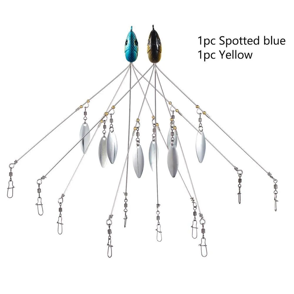 Bassdash umbrella fishing lure rig with 5 swivels and rotating metal sequins