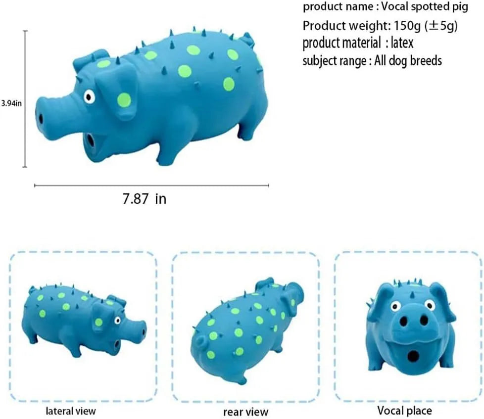 Pig-shaped latex dog chew toy with textured surface in assorted colours