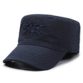 Men's flat-top cotton peaked cap with an adjustable strap in army green colour.