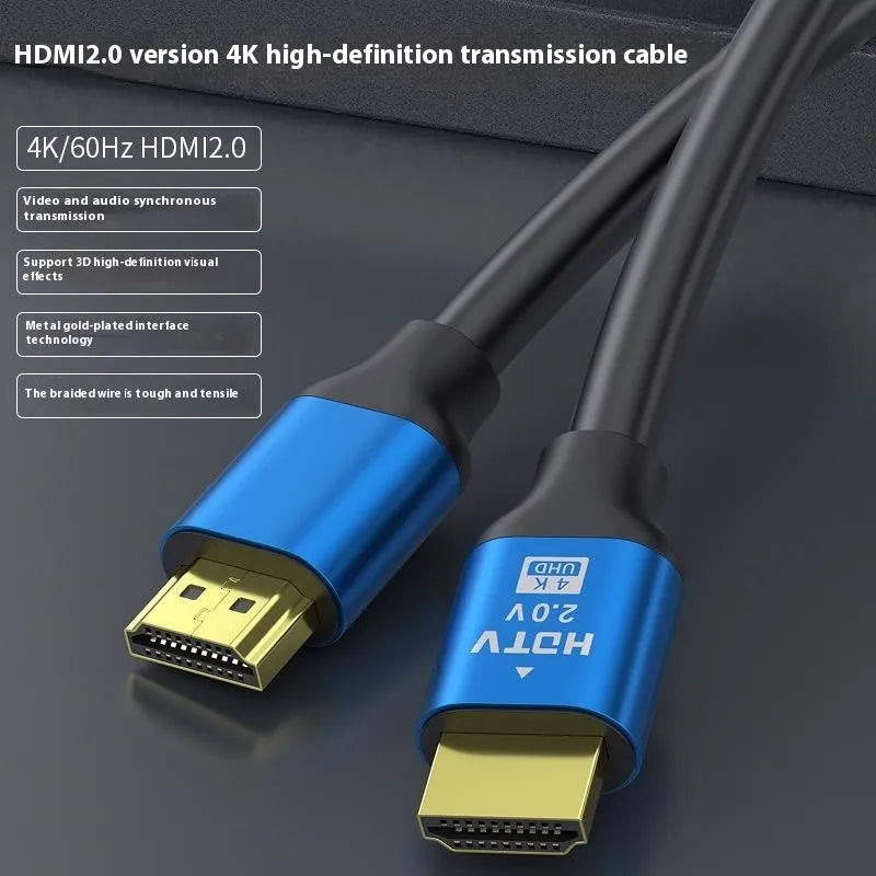 HDMI cable with aluminium alloy gold-plated connectors showing length options from 1.5m to 20m