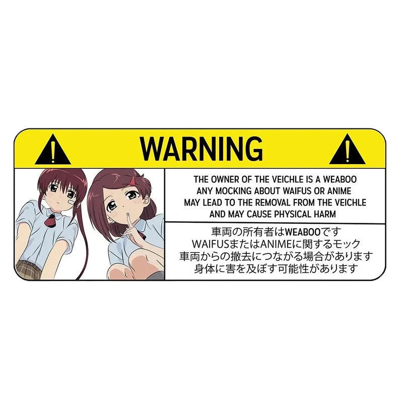 13cm comic car warning sticker in PVC material with humorous design