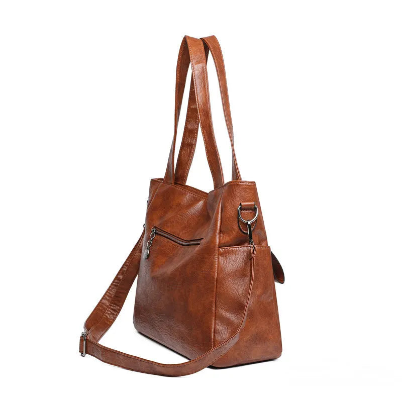 Retro large capacity underarm shoulder bag in PU material with sandwich pocket outer bag, horizontal square shape, available in multiple colours for daily matching