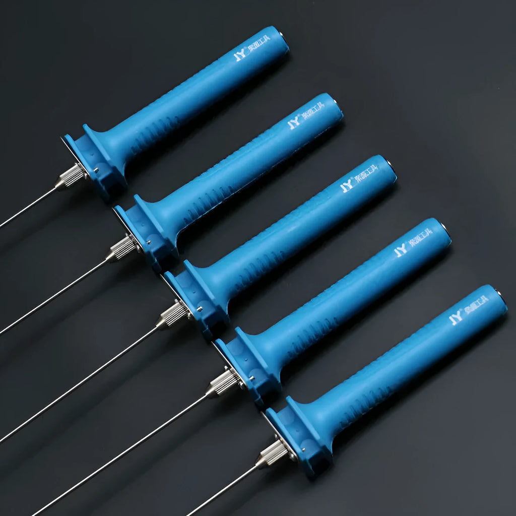 Blue electric heating cutter knife for cutting polystyrene foam boards, with plug adapter.