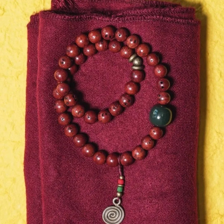 Natural bodhi seed double circle bracelet showing manual craftsmanship and layered design