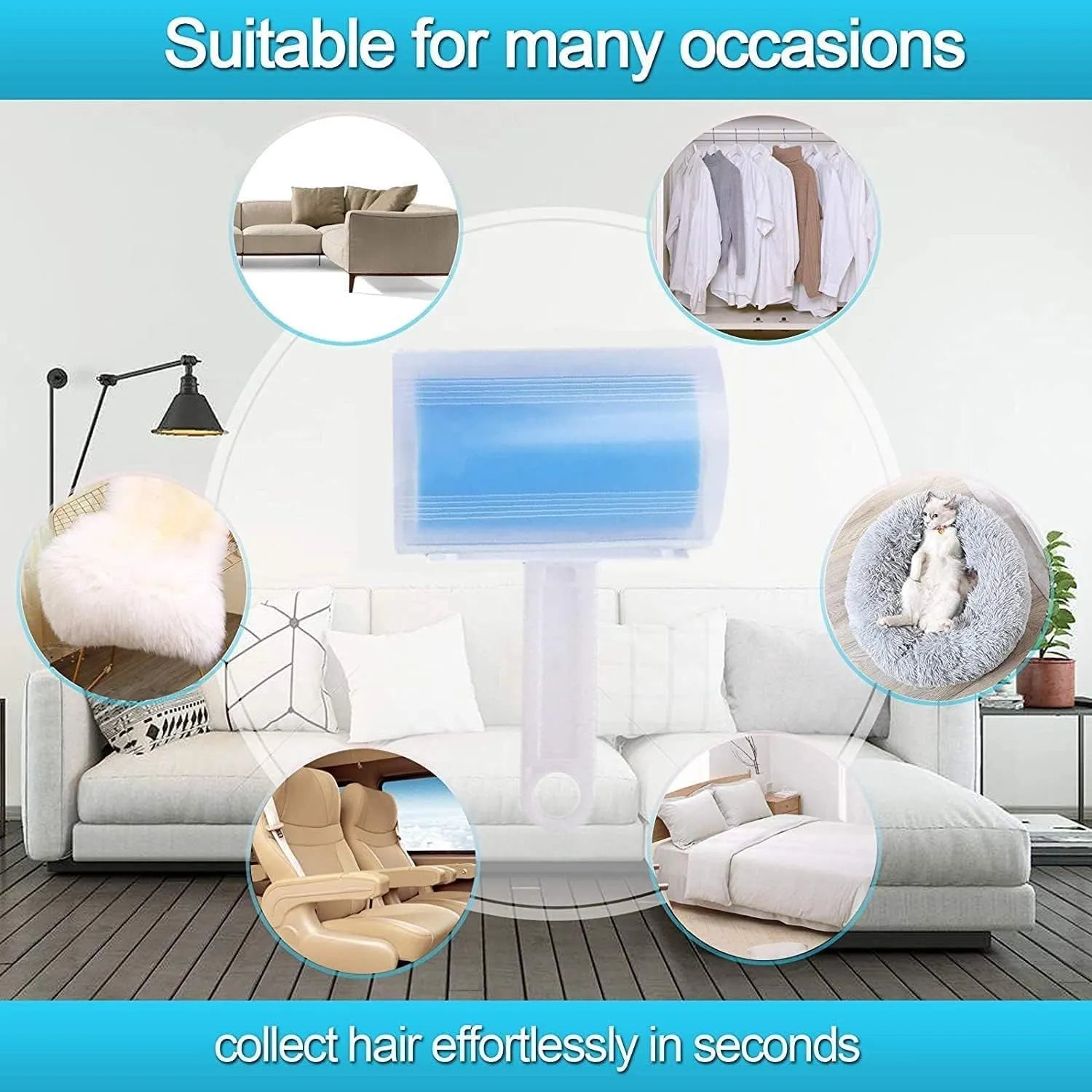 Washable lint roller with protective cover for pet hair removal from fabrics