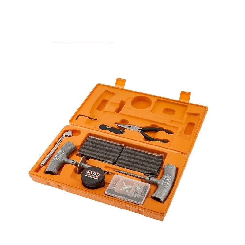 Speedy Seal emergency tyre repair tool kit in a compact orange case with tools displayed.
