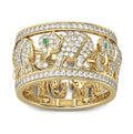 Alloy elephant ring with full diamond design showing detailed elephant motif and textured surface