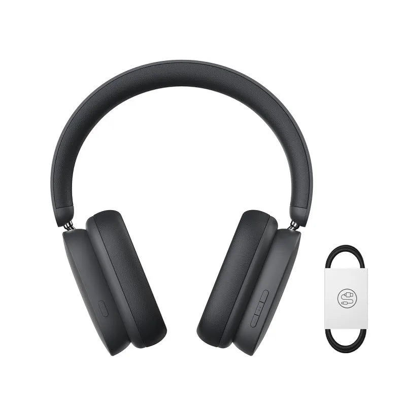 Active noise reduction ANC Bluetooth 5.2 headset in dark gray with head-mounted design and built-in microphone