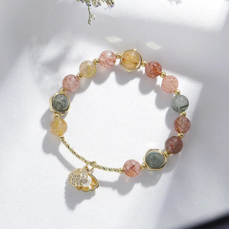 Cartoon zodiac animal crystal bracelet with colourful crystal hair designs and red sealant flower shell elements