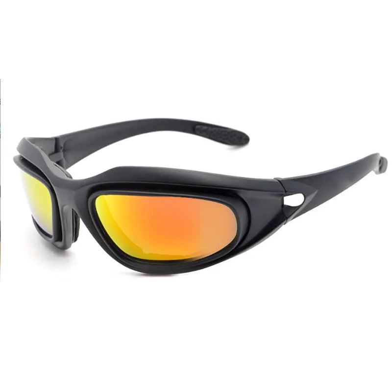 Tactical polarised sunglasses with wrap-around sports frame for outdoor cycling