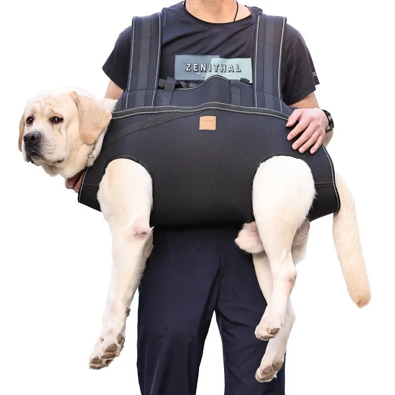 Black Oxford cloth dog backpack carrier for medium to large pet transport