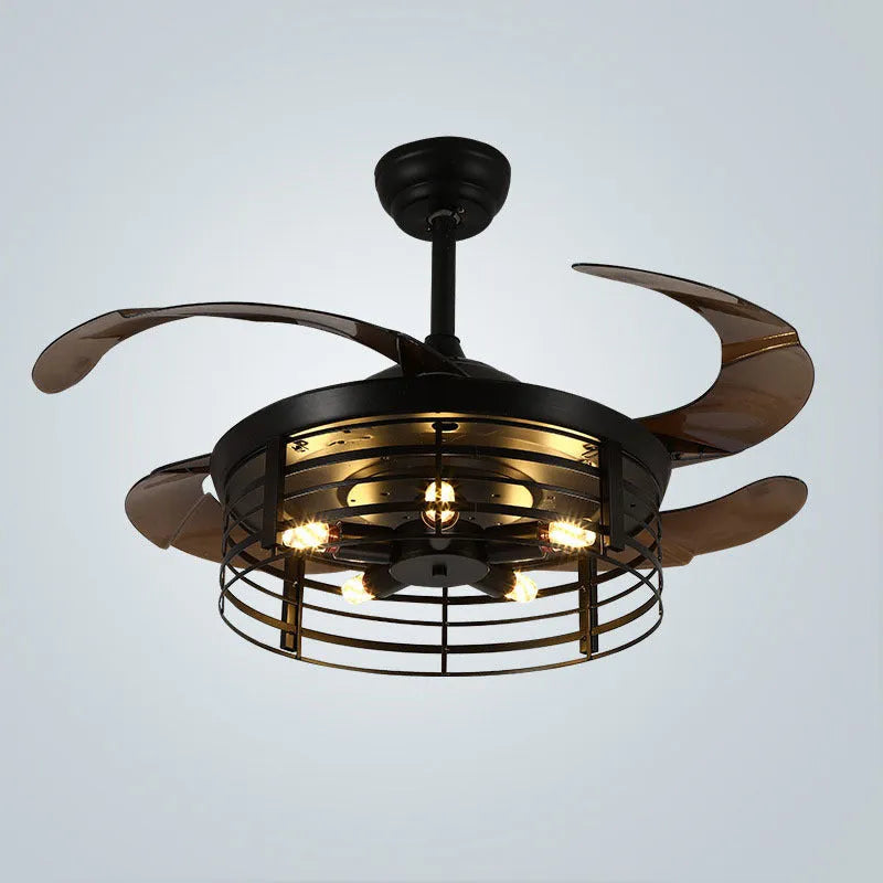 American retro industrial style invisible ceiling fan lamp with light, 42 inch size with acrylic blades.