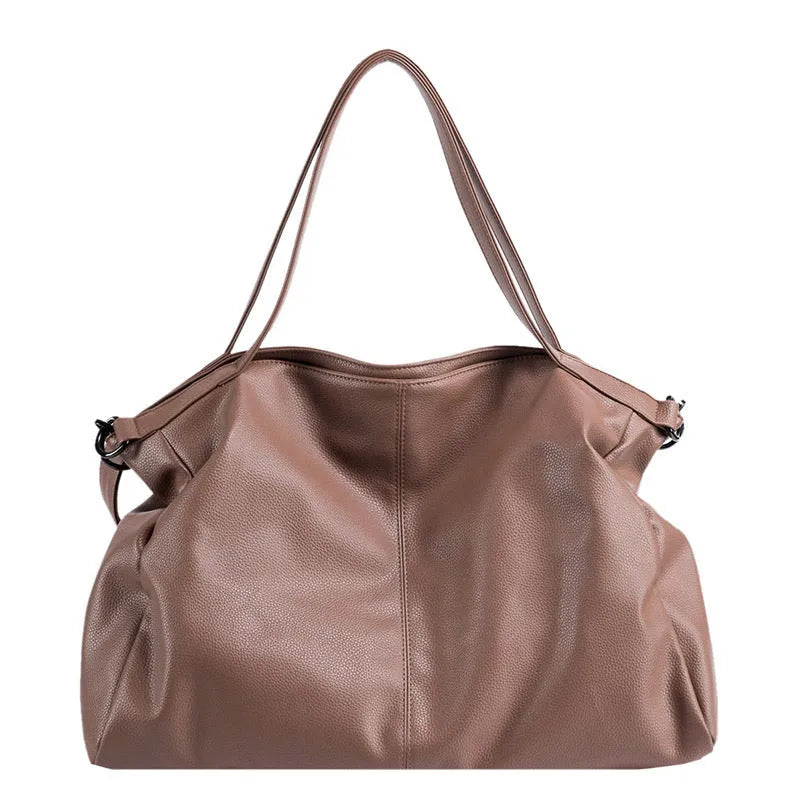Large soft black PU messenger tote bag with shoulder strap and top zipper