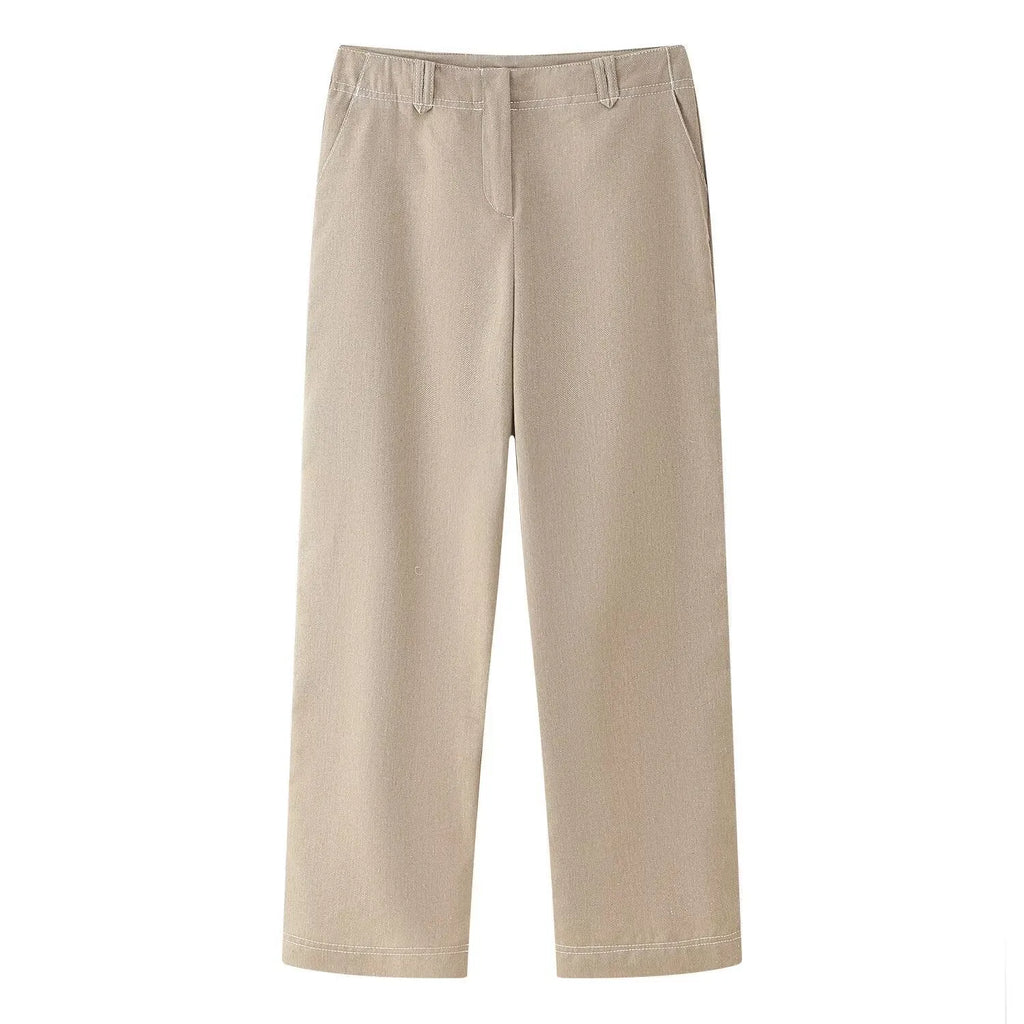 Women's herringbone pattern casual suit set with 3D textured jacket and straight-leg trousers