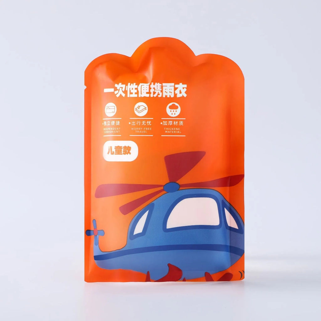 Disposable children's card raincoat in assorted colours including blue, yellow, orange, pink, green and white