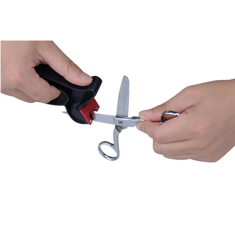 Black handheld 2-in-1 knife and scissor sharpener with tungsten steel blade