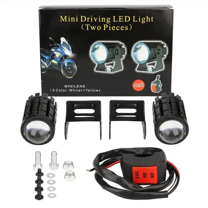 Aluminium and PC motorcycle spotlight with two-colour lens for 12V-80V electric vehicles.