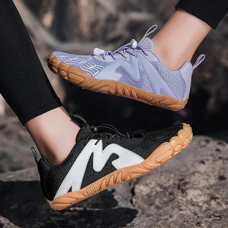 Couple sports climbing shoes with Flyknit lining and rubber sole in multiple colours.