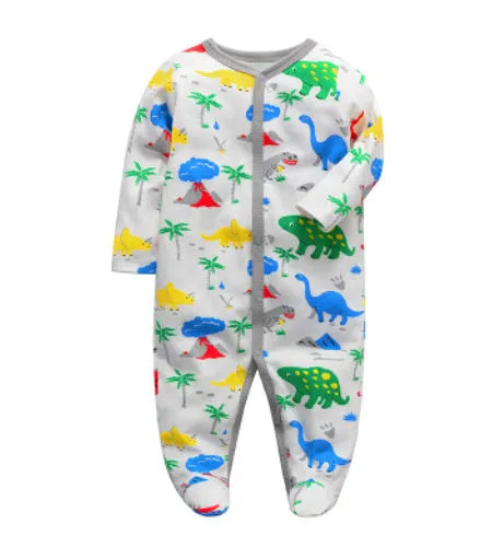 Cotton baby one-piece clothes in a dinosaur print design for infants aged 3 to 12 months