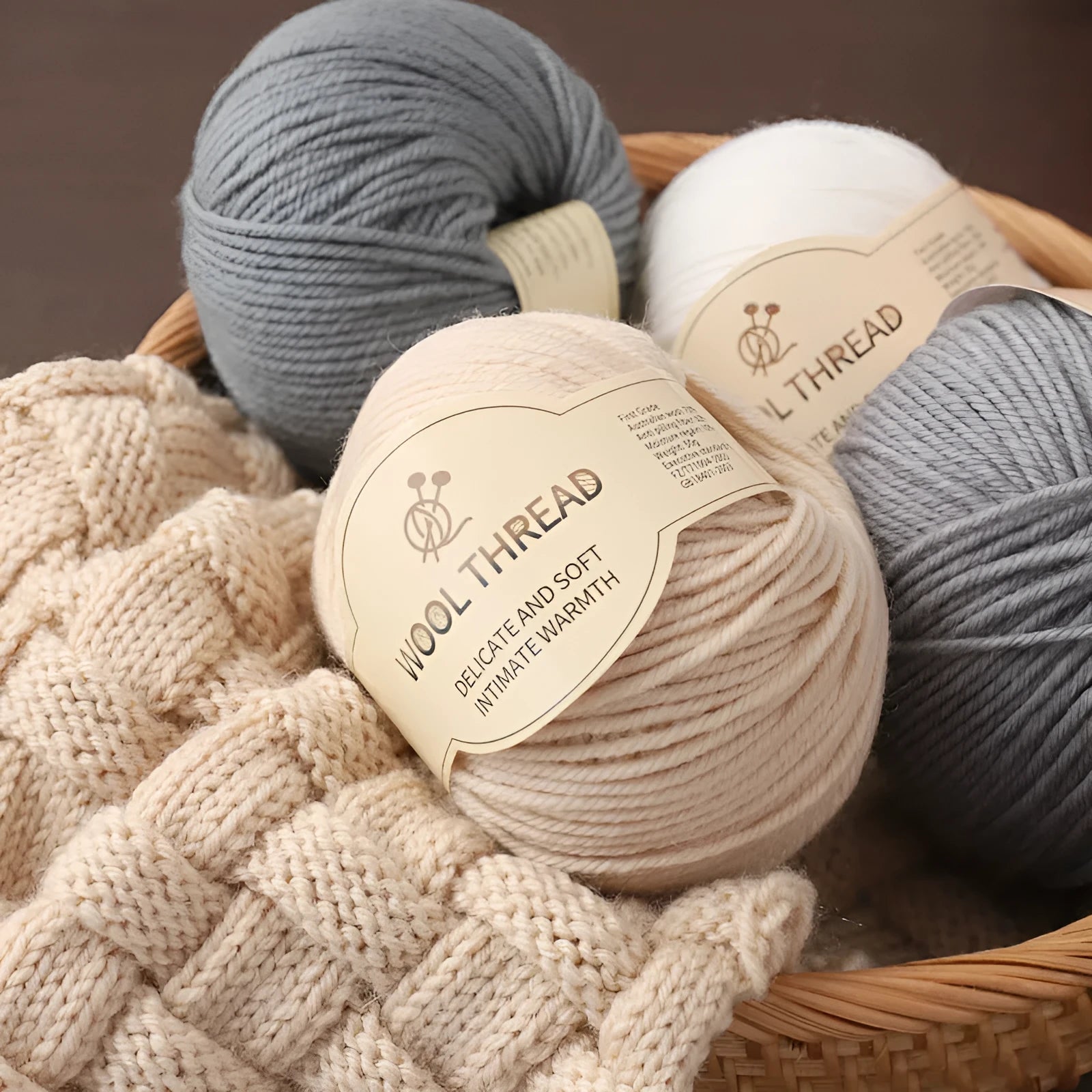 Skein of wool knitting yarn in a chosen colour for 10-needle hand projects.