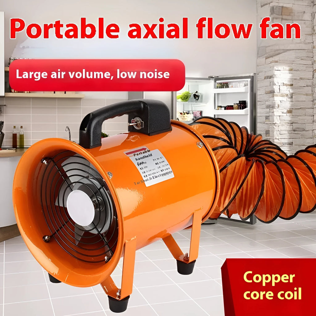 8 inch industrial axial flow fan with titanium steel construction and 5 metre duct for ventilation