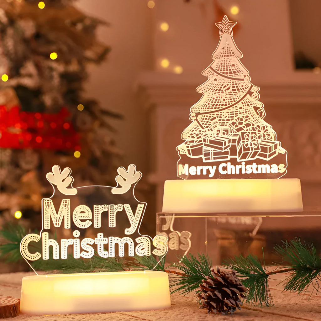 Acrylic 3D LED Christmas night light decoration with festive designs