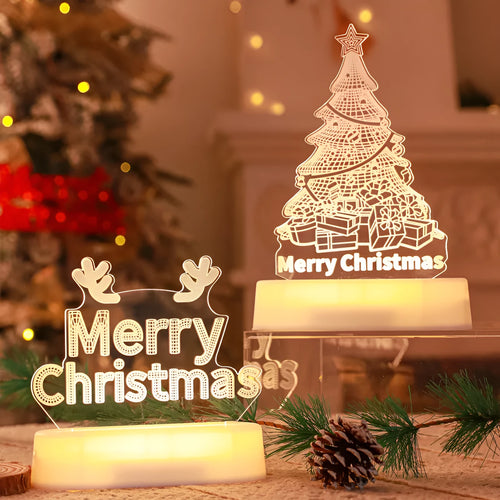 Acrylic 3D LED Christmas night light decoration with festive designs