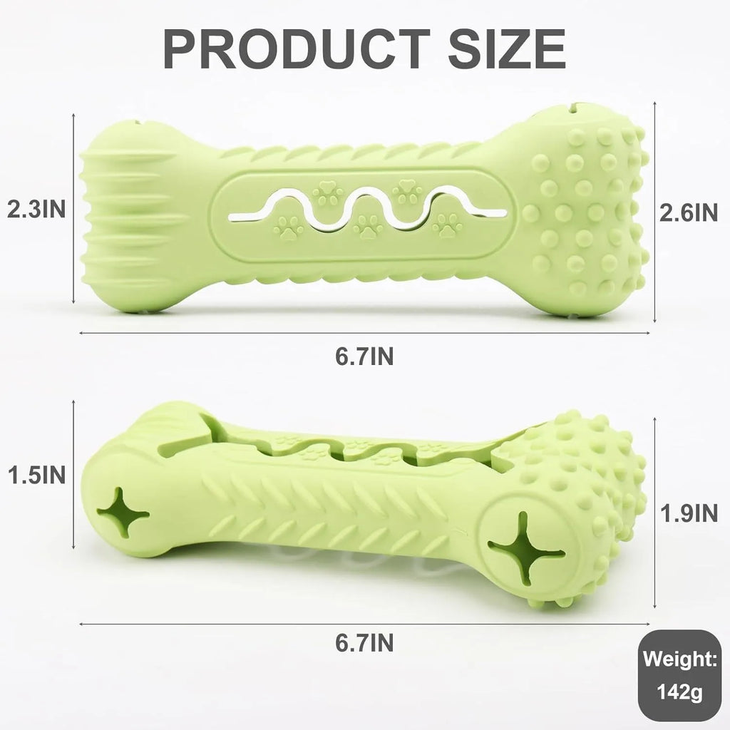 Blue natural rubber bone-shaped dog chew toy on a white background.