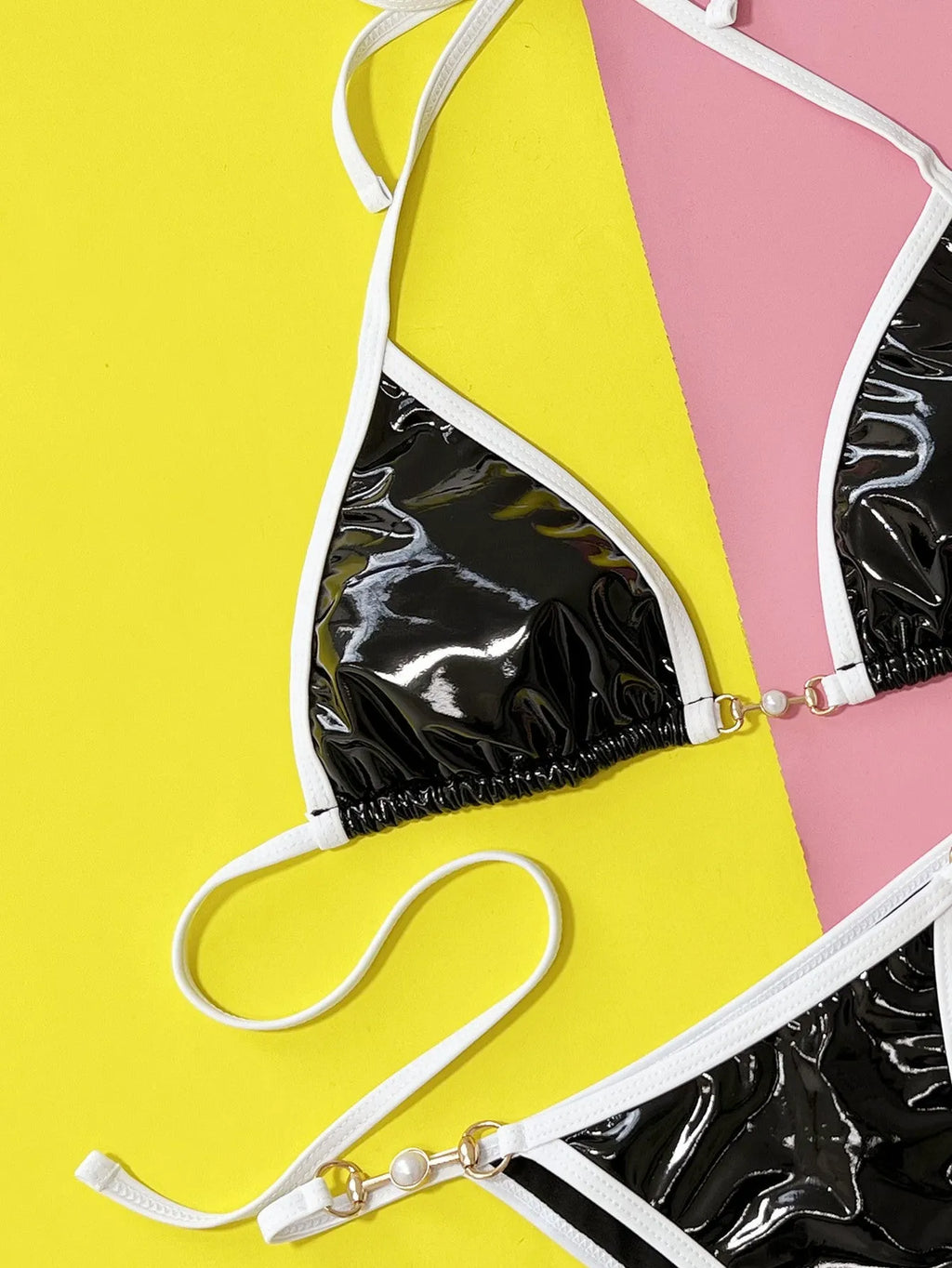Black women's polyester bikini swimsuit with separate bra and panties